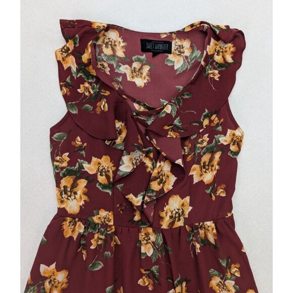Sweet Wanderer Women's Dress Size Small Maroon Floral Print Ruffle Boho Bohemian - Picture 4 of 15